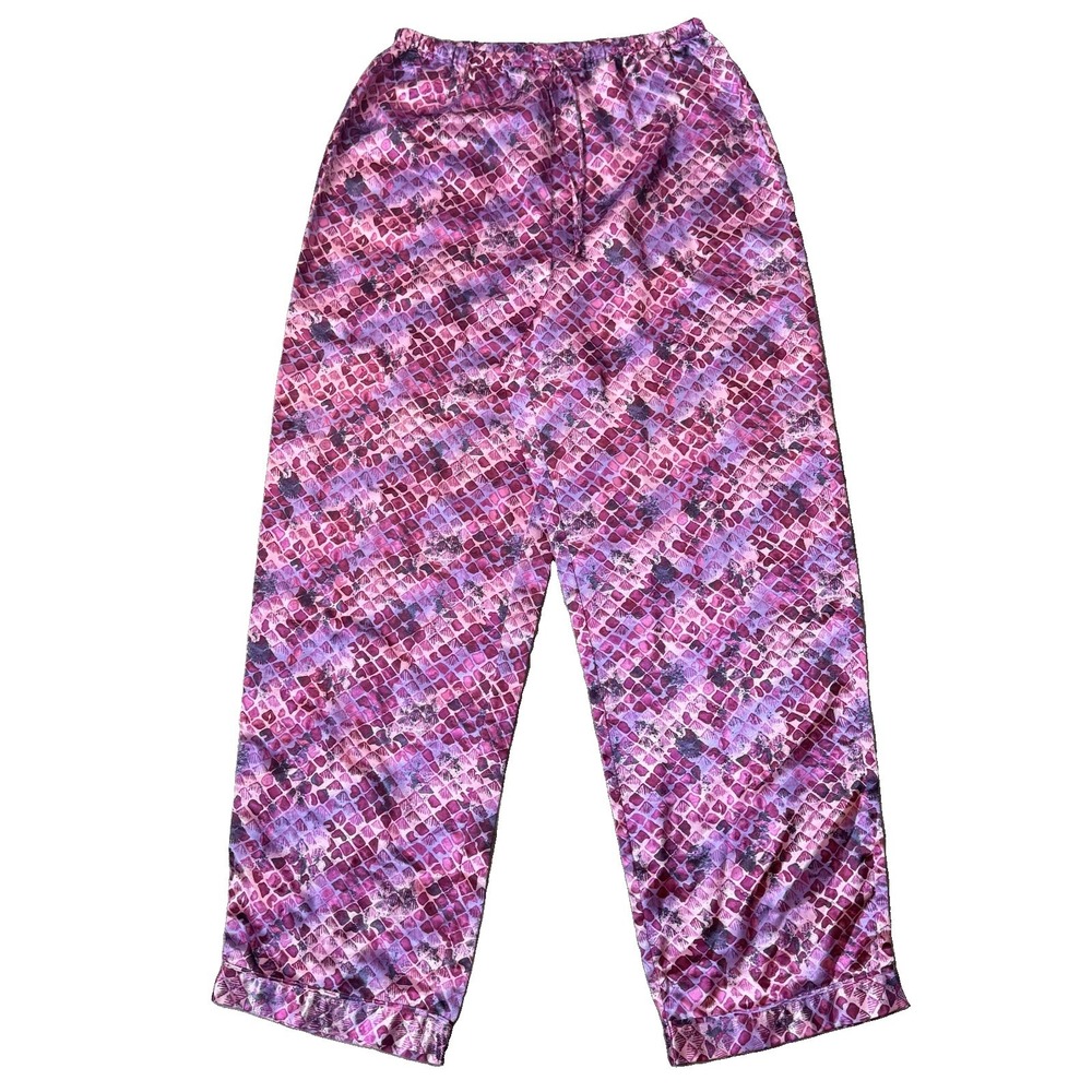 Vintage Silky Satin Pajama Pants Sz M Wide Leg Pink Purple Lagenlook Lounge 90s